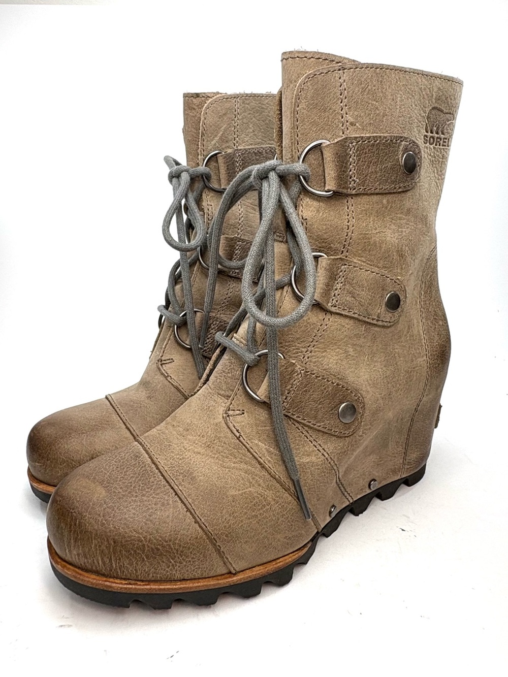 Sorel Women's Joan of Arctic Wedge Mid Tan Leather Boots | 6